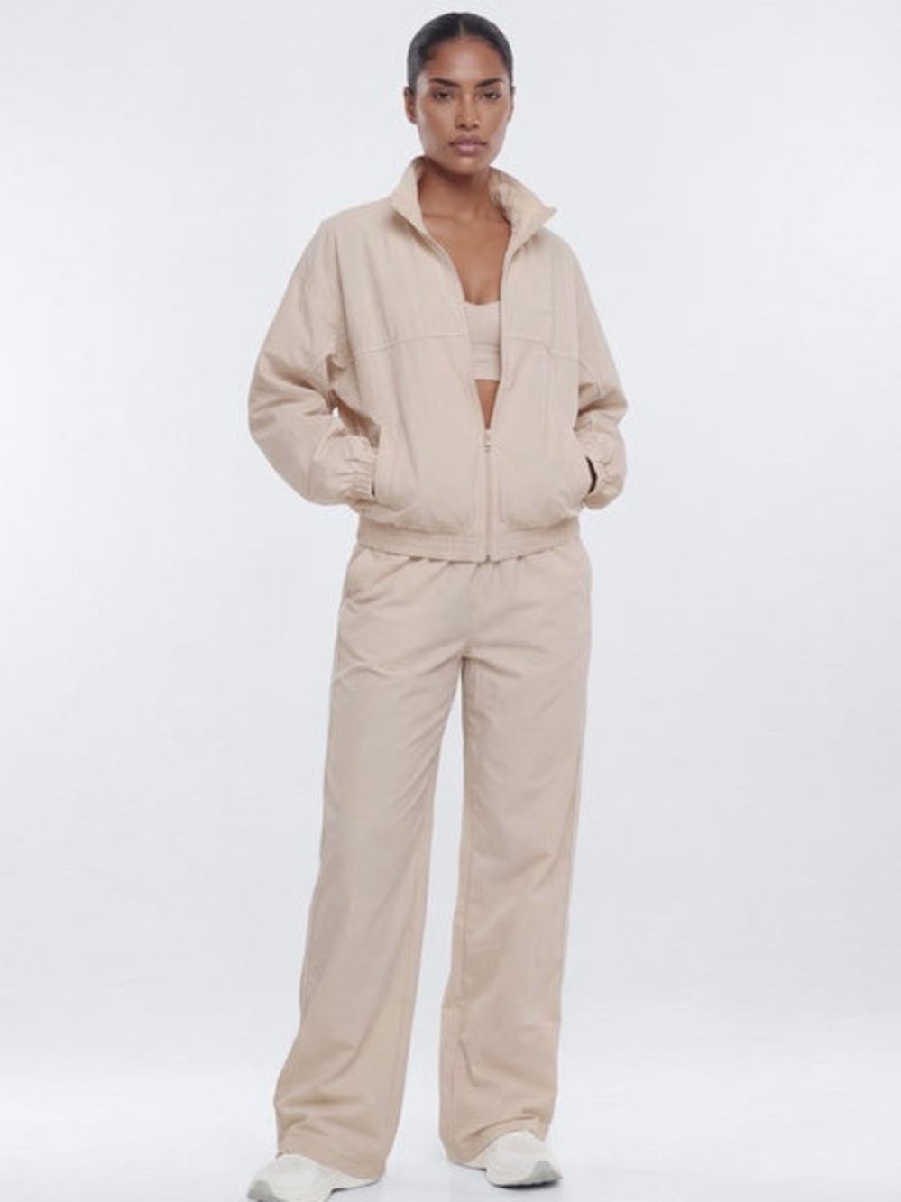 Funnel neck Beige Cream Jacket